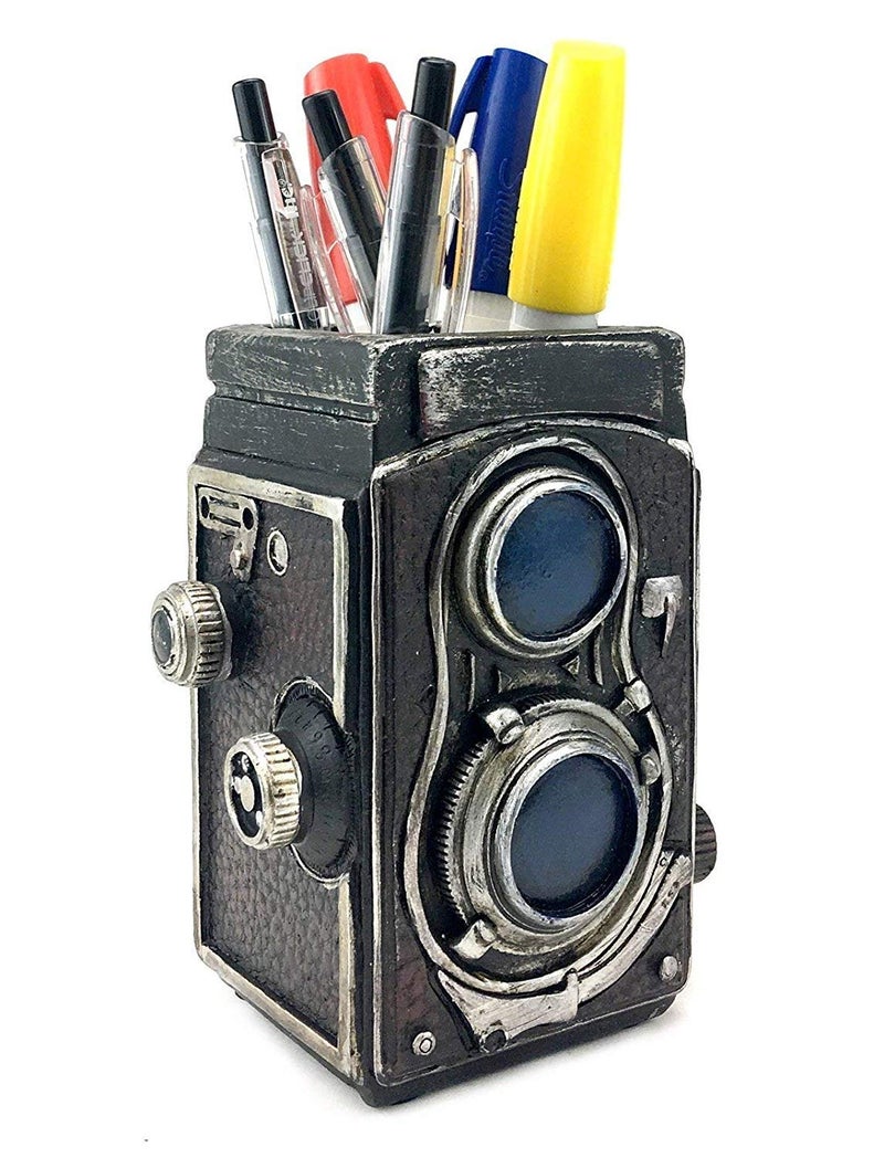 Bellaa 21390 Camera Pen Pencil Holder Retro Antiques Desk Organizer Bookends Bookshelves Old World Vintage Collectible Decor - Image 3